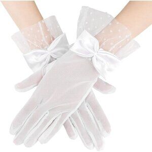 Women's White Bow Short Lace Veil Feather Derby Tea Party Elegant Gloves Styles